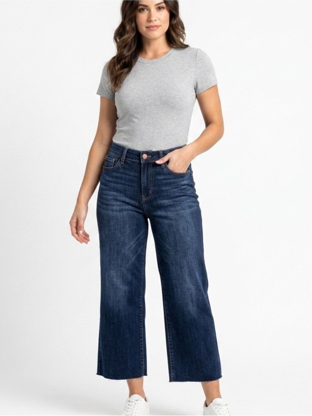 Judy Blue Indigo Jeans Wide Leg Cropped Raw Hem Sz 29